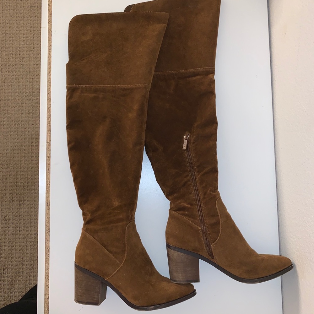 Brown suede over the knee boots